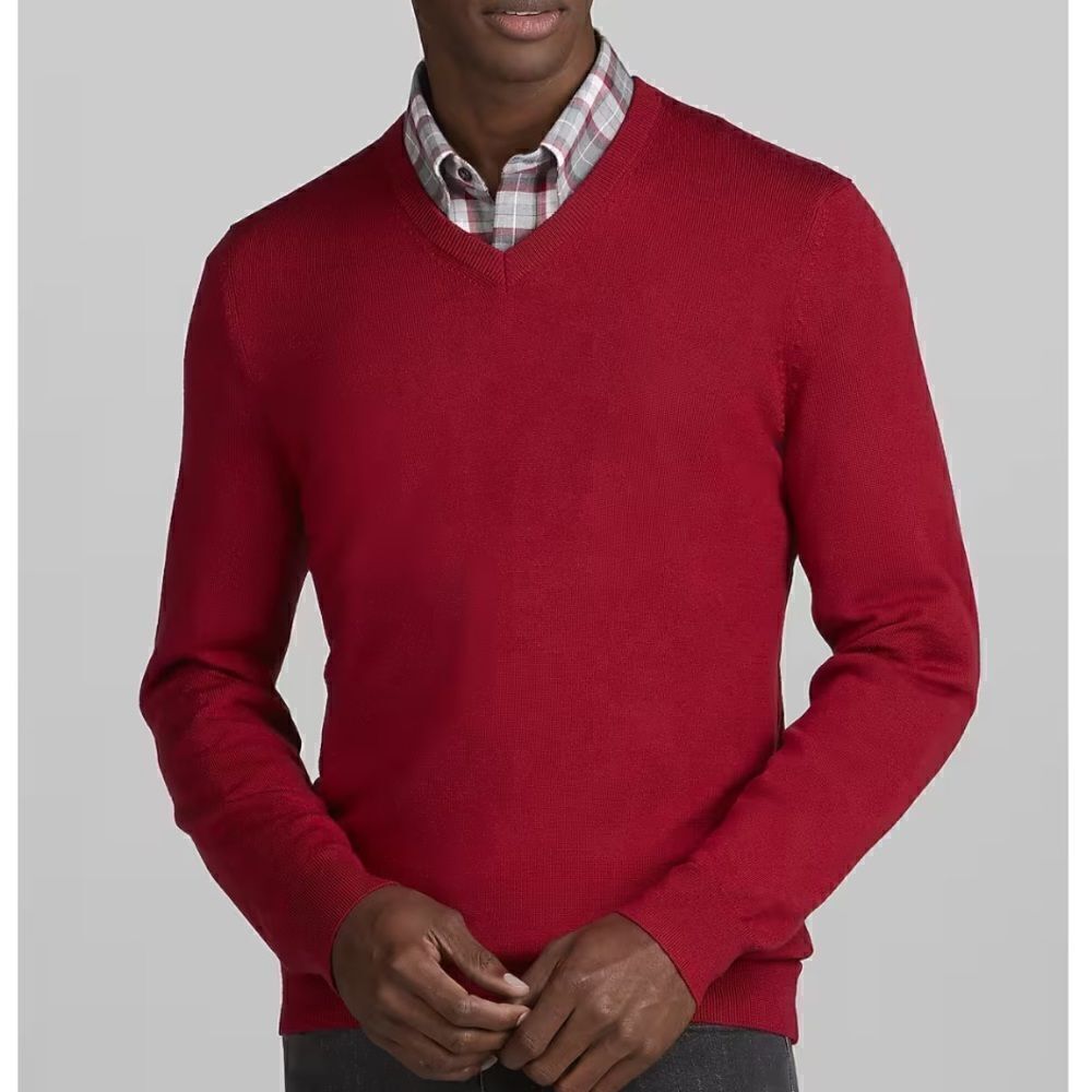 100% Cashmere Finest Two-Ply Yarns Maroon V-neck Pullover Sweater Size L